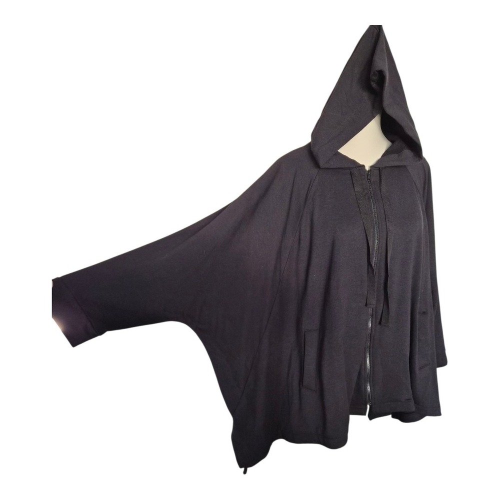 Lisa Bayne Black Bamboo Full Zip Hoodie Sweatshirt‎ Top Shirt M/L Dolman Sleeve